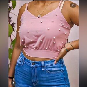 SHEIN - Pink Pearls Top Size L